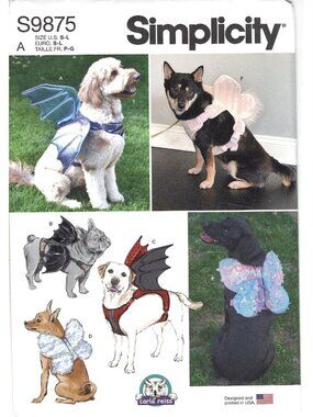 Simplicity S9875 Dog Costumes Pet Apparel Sewing Pattern Uncut Small Medium Larg